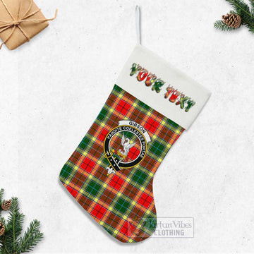 Tartan Vibes Clothing Gibson (Gibbs or Gibsone) Tartan Family Crest Christmas Stocking with Personalized Text