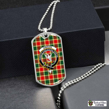 Tartan Vibes Clothing Gibson (Gibbs or Gibsone) Tartan Dog Tag Necklace with Family Crest