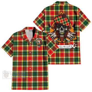 Gibson (Gibbs or Gibsone) Tartan Hawaiian Shirt with Family Crest and Bearded Skull Holding Bottles of Whiskey Kid - Tartan Vibes Clothing