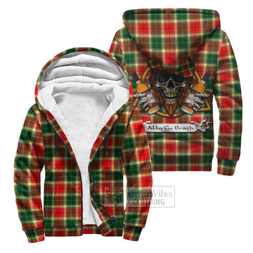 Gibson (Gibbs or Gibsone) Tartan Sherpa Hoodie with Family Crest and Bearded Skull Holding Bottles of Whiskey Unisex S - Tartan Vibes Clothing