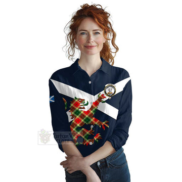 Tartan Vibes Clothing Gibson (Gibbs or Gibsone) Tartan Lion Rampant Women's Casual Shirt Proudly Display Your Heritage with Alba Gu Brath and Clan Name