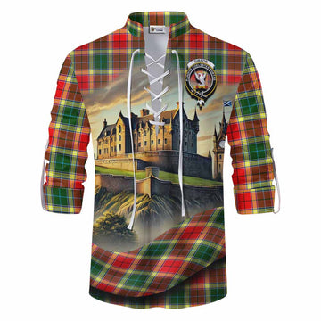 Tartan Vibes Clothing Gibson (Gibbs or Gibsone) Tartan Family Crest Ghillie Kilt Shirt with Scottish Ancient Castle Style