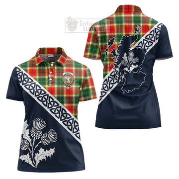 Gibson (Gibbs or Gibsone) Tartan Women's Polo Shirt Featuring Thistle and Scotland Map Women - Tartanvibesclothing Store