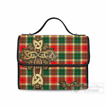 Tartan Vibes Clothing Gibson (Gibbs or Gibsone) Tartan Waterproof Canvas Bag Golden Thistle Celtic Cross Style