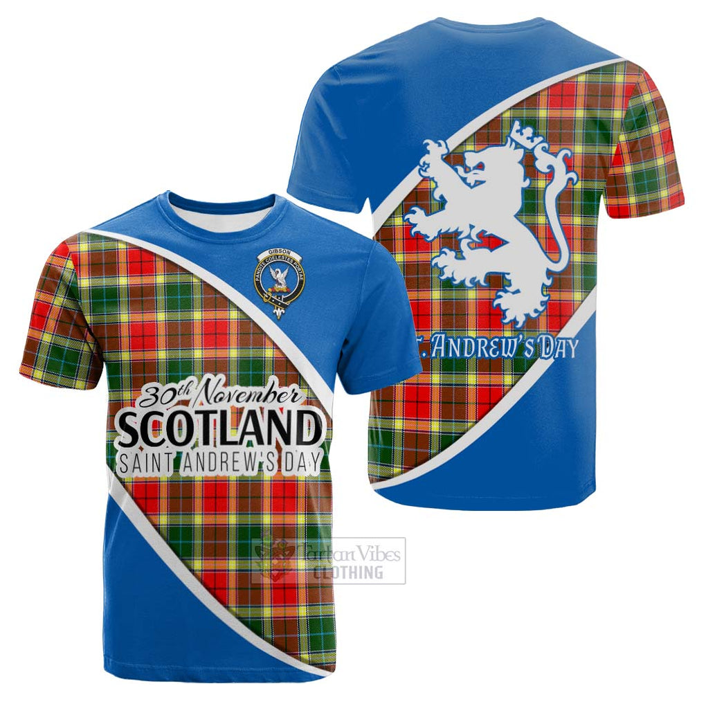 Tartan Vibes Clothing Gibson (Gibbs or Gibsone) Family Crest Tartan Cotton T-shirt Celebrate Saint Andrew's Day in Style