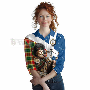 Tartan Vibes Clothing Gibson (Gibbs or Gibsone) Tartan Women's Casual Shirt with Family Crest Scottish Bagpiper Vibes