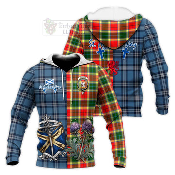 Gibson (Gibbs or Gibsone) Tartan Knitted Hoodie Happy St. Andrew's Day Half Tartan Style Unisex Knitted Pullover Hoodie - Tartan Vibes Clothing