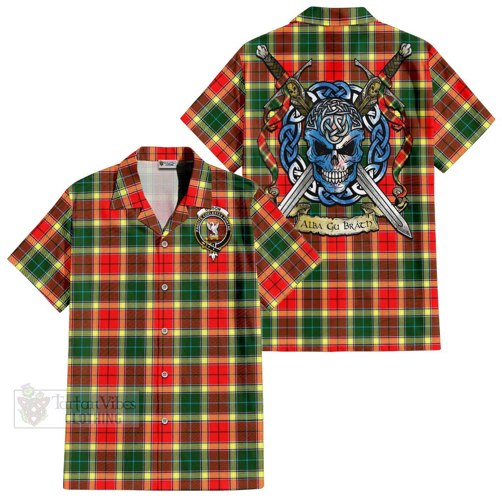 Gibson (Gibbs or Gibsone) Tartan Hawaiian Shirt with Family Crest Celtic Skull Style Kid - Tartan Vibes Clothing