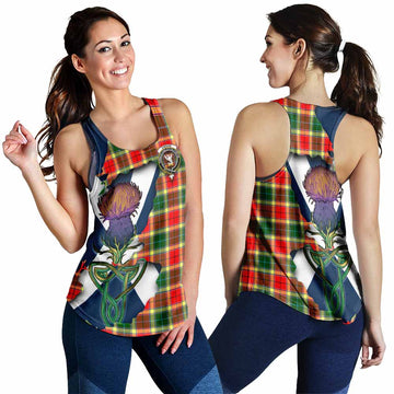 Tartan Vibes Clothing Gibson (Gibbs or Gibsone) Tartan Family Crest Women's Racerback Tanks Scottish Thistle Celtic Inspired