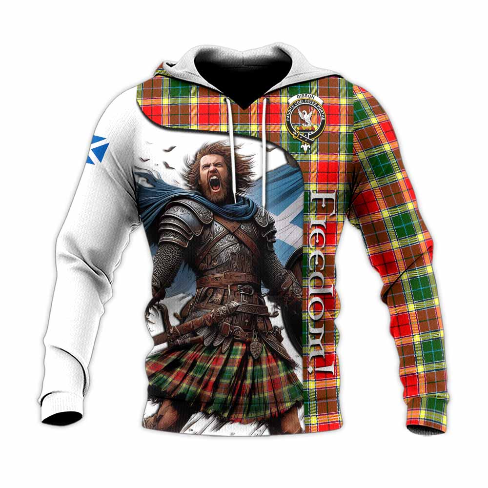 Tartan Vibes Clothing Gibson (Gibbs or Gibsone) Crest Tartan Knitted Hoodie Inspired by the Freedom of Scottish Warrior