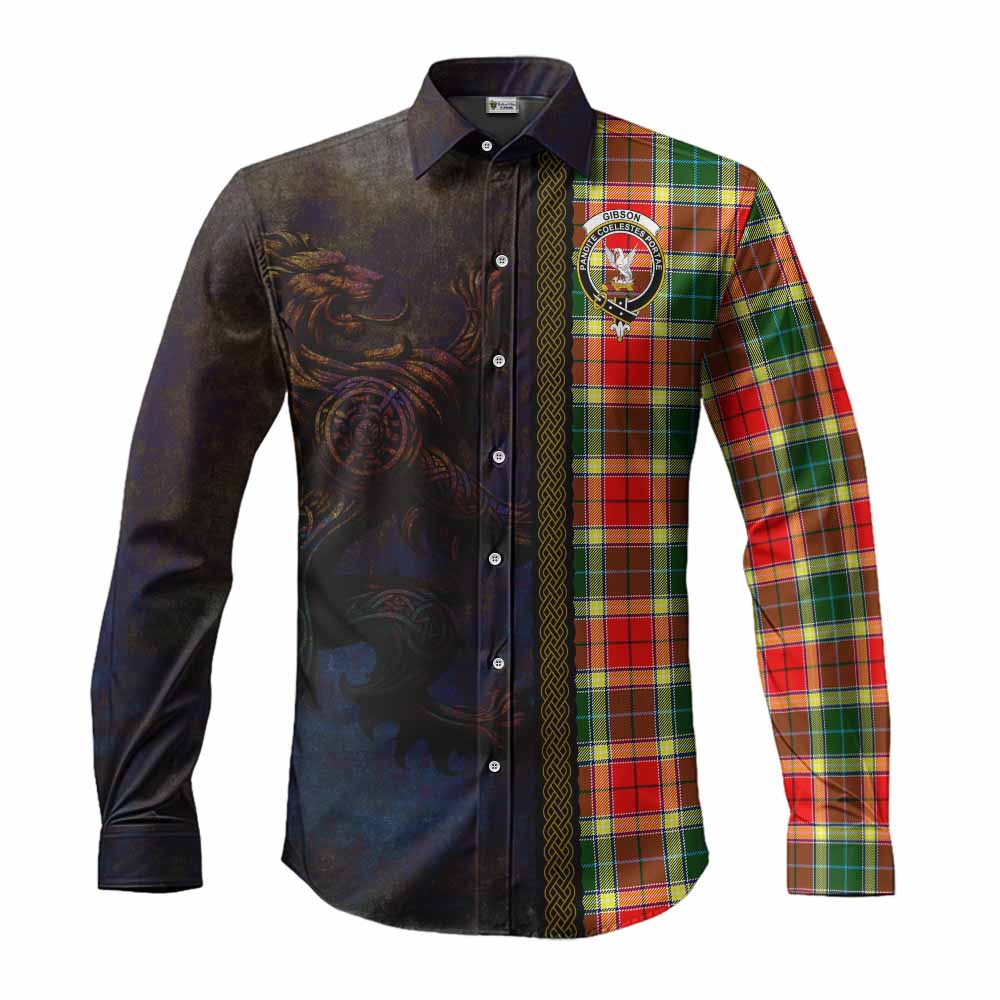 Tartan Vibes Clothing Gibson (Gibbs or Gibsone) Tartan Family Crest Long Sleeve Button Shirt Alba Gu Brath Be Brave Lion Ancient Style
