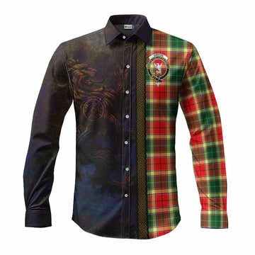 Tartan Vibes Clothing Gibson (Gibbs or Gibsone) Tartan Family Crest Long Sleeve Button Shirt Alba Gu Brath Be Brave Lion Ancient Style