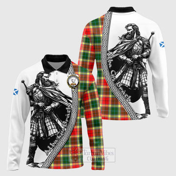 Gibson (Gibbs or Gibsone) Tartan Clan Crest Long Sleeve Polo Shirt with Highlander Warrior Celtic Style Unisex - Tartan Vibes Clothing