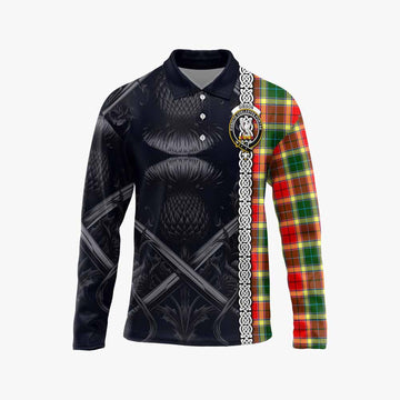 Gibson (Gibbs or Gibsone) Tartan Long Sleeve Polo Shirt with Family Crest Cross Sword Thistle Celtic Vibes Unisex - Tartan Vibes Clothing