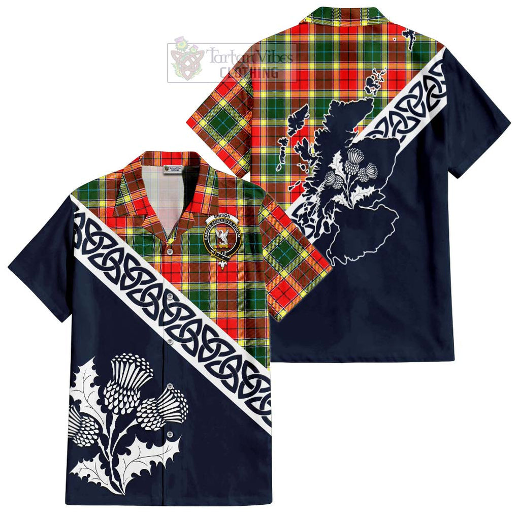 Gibson (Gibbs or Gibsone) Tartan Hawaiian Shirt Featuring Thistle and Scotland Map Kid - Tartan Vibes Clothing