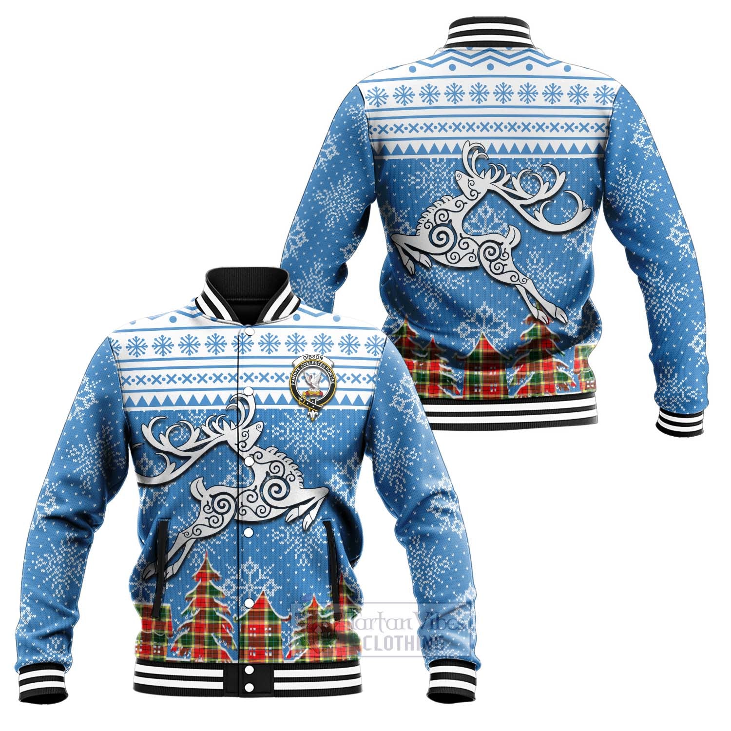 Gibson (Gibbs or Gibsone) Clan Christmas Baseball Jacket Celtic Reindeer Style Unisex - Tartan Vibes Clothing