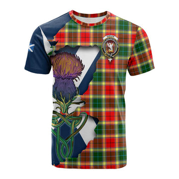 Tartan Vibes Clothing Gibson (Gibbs or Gibsone) Tartan Family Crest Cotton T-shirt Scottish Thistle Celtic Inspired
