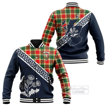 Gibson (Gibbs or Gibsone) Tartan Baseball Jacket Featuring Thistle and Scotland Map Unisex - Tartan Vibes Clothing