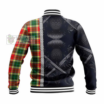 Gibson (Gibbs or Gibsone) Tartan Baseball Jacket with Family Crest Cross Sword Thistle Celtic Vibes - Tartan Vibes Clothing