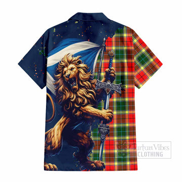 Gibson (Gibbs or Gibsone) Tartan Family Crest Hawaiian Shirt with Scottish Majestic Lion - Tartan Vibes Clothing