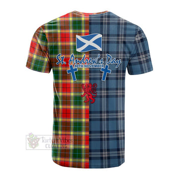 Gibson (Gibbs or Gibsone) Tartan Cotton T-shirt Happy St. Andrew's Day Half Tartan Style - Tartan Vibes Clothing