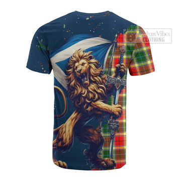 Gibson (Gibbs or Gibsone) Tartan Family Crest Cotton T-shirt with Scottish Majestic Lion - Tartan Vibes Clothing