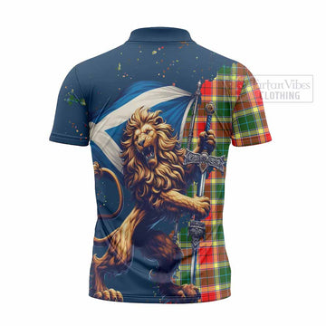 Gibson (Gibbs or Gibsone) Tartan Family Crest Zipper Polo Shirt with Scottish Majestic Lion - Tartan Vibes Clothing