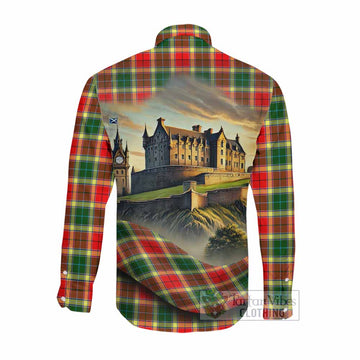 Tartan Vibes Clothing Gibson (Gibbs or Gibsone) Tartan Family Crest Long Sleeve Button Shirt with Scottish Ancient Castle Style