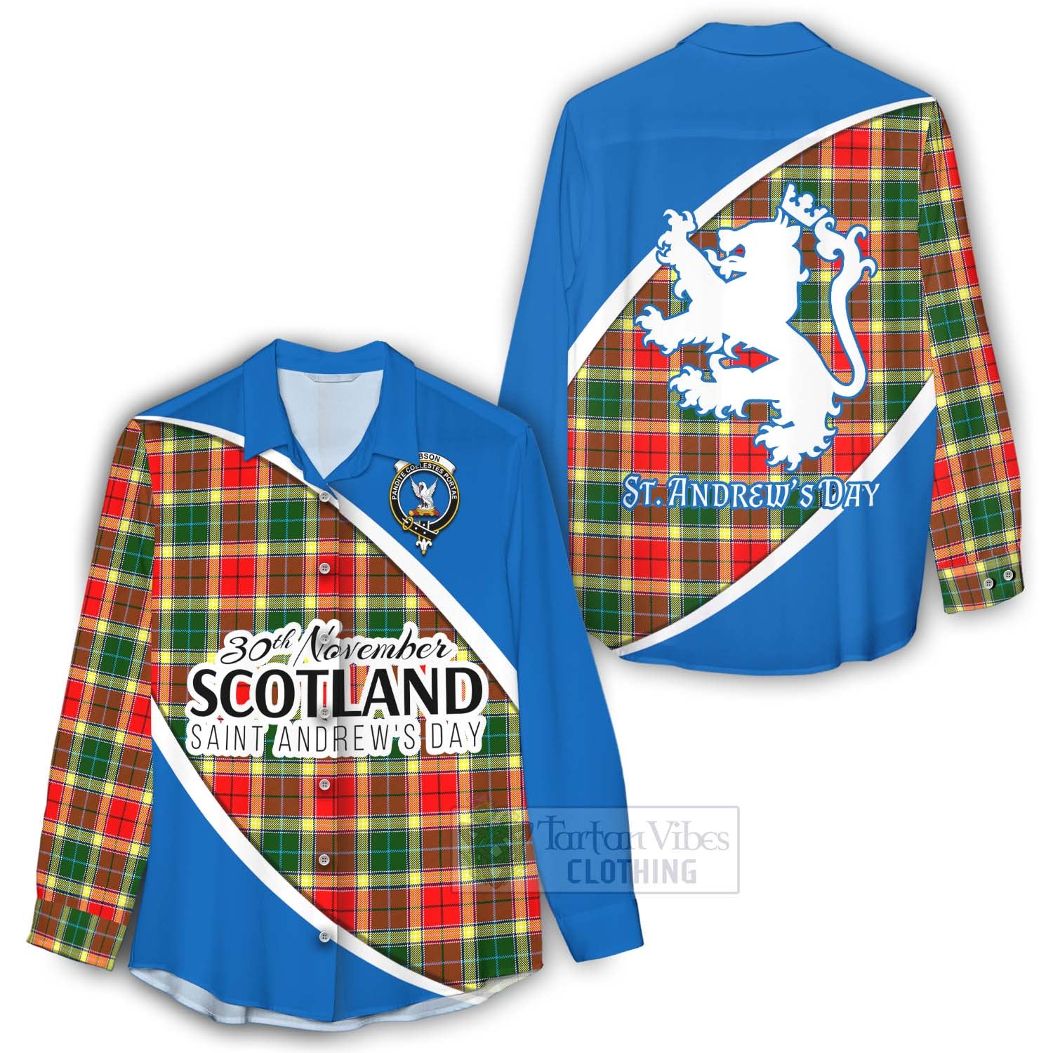 Tartan Vibes Clothing Gibson (Gibbs or Gibsone) Family Crest Tartan Women's Casual Shirt Celebrate Saint Andrew's Day in Style