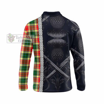 Gibson (Gibbs or Gibsone) Tartan Long Sleeve Polo Shirt with Family Crest Cross Sword Thistle Celtic Vibes - Tartan Vibes Clothing