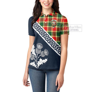 Gibson (Gibbs or Gibsone) Tartan Women's Polo Shirt Featuring Thistle and Scotland Map - Tartanvibesclothing Store