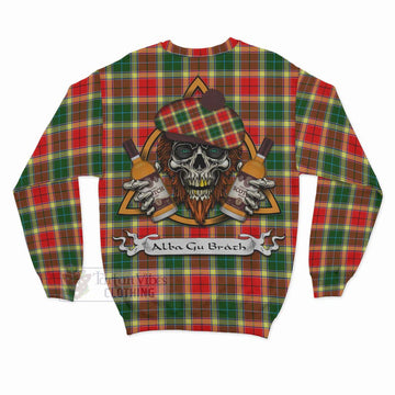 Gibson (Gibbs or Gibsone) Tartan Sweatshirt with Family Crest and Bearded Skull Holding Bottles of Whiskey - Tartan Vibes Clothing