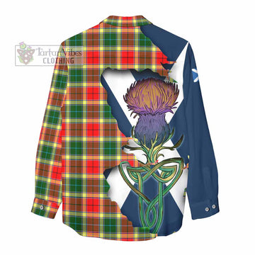 Tartan Vibes Clothing Gibson (Gibbs or Gibsone) Tartan Family Crest Women's Casual Shirt Scottish Thistle Celtic Inspired