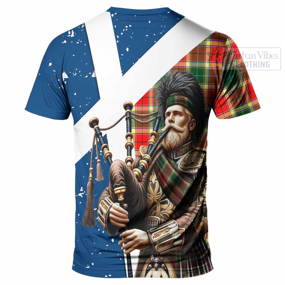 Tartan Vibes Clothing Gibson (Gibbs or Gibsone) Tartan T-Shirt with Family Crest Scottish Bagpiper Vibes