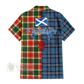 Gibson (Gibbs or Gibsone) Tartan Hawaiian Shirt Happy St. Andrew's Day Half Tartan Style - Tartan Vibes Clothing