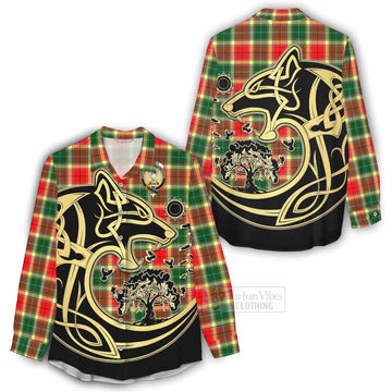 Tartan Vibes Clothing Gibson (Gibbs or Gibsone) Tartan Women's Casual Shirt with Family Crest Celtic Wolf Style