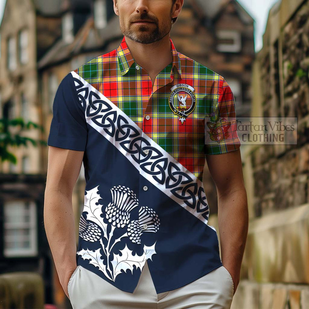 Gibson (Gibbs or Gibsone) Tartan Hawaiian Shirt Featuring Thistle and Scotland Map - Tartan Vibes Clothing