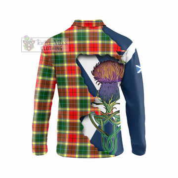Tartan Vibes Clothing Gibson (Gibbs or Gibsone) Tartan Family Crest Long Sleeve Polo Shirt Scottish Thistle Celtic Inspired