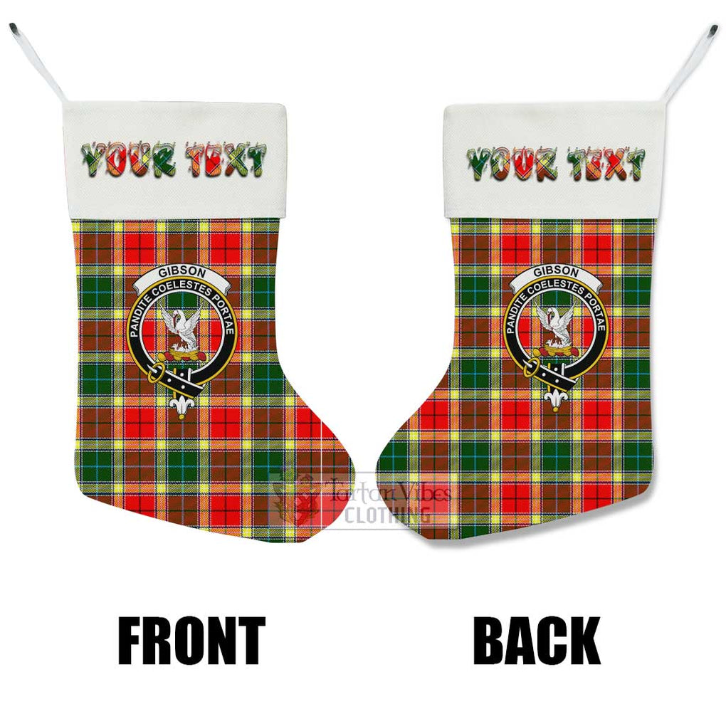 Tartan Vibes Clothing Gibson (Gibbs or Gibsone) Tartan Family Crest Christmas Stocking with Personalized Text