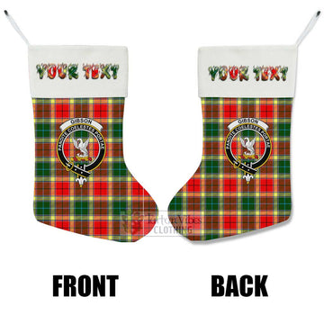 Tartan Vibes Clothing Gibson (Gibbs or Gibsone) Tartan Family Crest Christmas Stocking with Personalized Text
