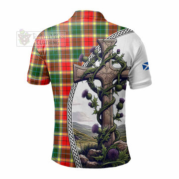 Gibson (Gibbs or Gibsone) Tartan Polo Shirt with Family Crest and St. Andrew's Cross Accented by Thistle Vines - Tartan Vibes Clothing