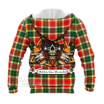 Gibson (Gibbs or Gibsone) Tartan Knitted Hoodie with Family Crest and Bearded Skull Holding Bottles of Whiskey - Tartan Vibes Clothing