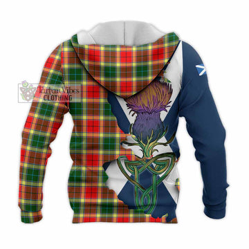 Tartan Vibes Clothing Gibson (Gibbs or Gibsone) Tartan Family Crest Knitted Hoodie Scottish Thistle Celtic Inspired