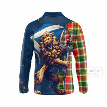 Gibson (Gibbs or Gibsone) Tartan Family Crest Long Sleeve Polo Shirt with Scottish Majestic Lion - Tartan Vibes Clothing