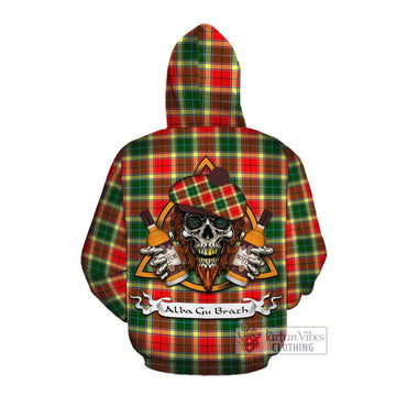 Gibson (Gibbs or Gibsone) Tartan Cotton Hoodie with Family Crest and Bearded Skull Holding Bottles of Whiskey Pullover Hoodie - Tartan Vibes Clothing