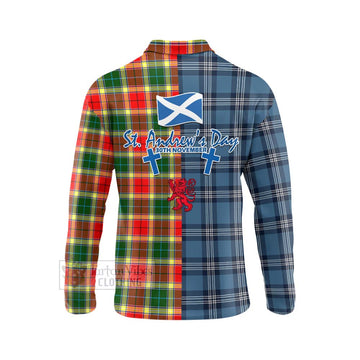 Gibson (Gibbs or Gibsone) Tartan Long Sleeve Polo Shirt Happy St. Andrew's Day Half Tartan Style - Tartan Vibes Clothing