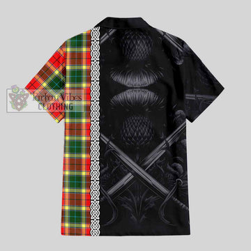Gibson (Gibbs or Gibsone) Tartan Hawaiian Shirt with Family Crest Cross Sword Thistle Celtic Vibes - Tartan Vibes Clothing