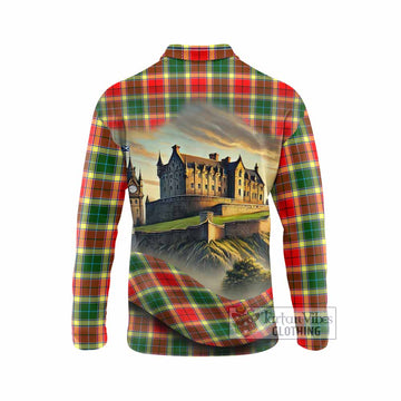 Gibson (Gibbs or Gibsone) Tartan Family Crest Long Sleeve Polo Shirt with Scottish Ancient Castle Style - Tartan Vibes Clothing