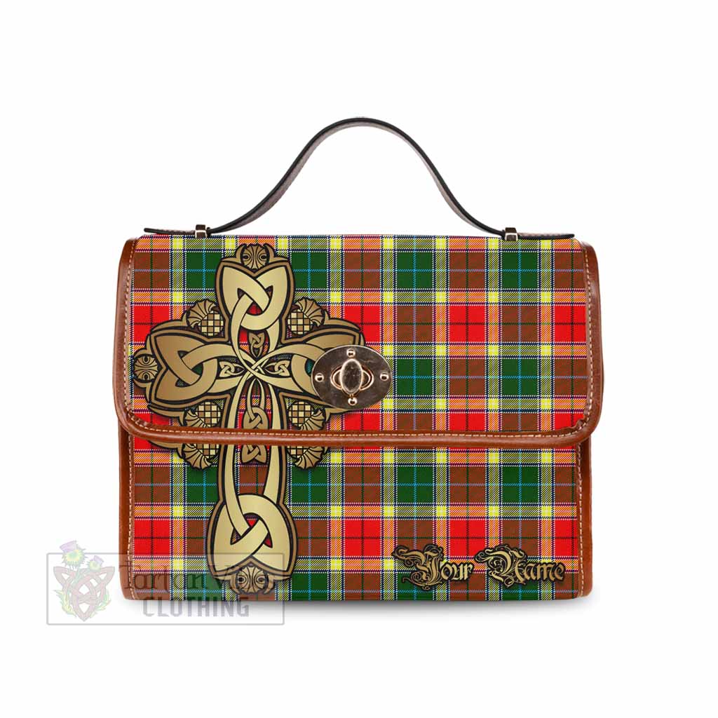 Tartan Vibes Clothing Gibson (Gibbs or Gibsone) Tartan Waterproof Canvas Bag Golden Thistle Celtic Cross Style