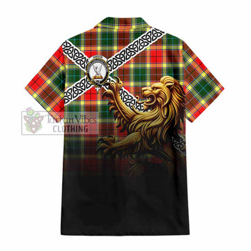 Gibson (Gibbs or Gibsone) Crest Tartan Hawaiian Shirt with Golden Lion Emblem Celtic Style - Tartan Vibes Clothing